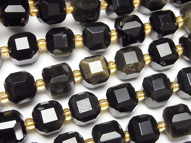High Quality! Golden Obsidian AA++ Cube Shape 8x8x8mm half or 1strand beads (aprx.15inch/36cm)