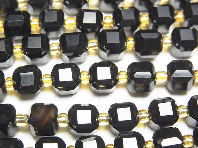 高品質!縞瑪瑙正方體形狀 7x7x7公釐 1串珠子(約15英吋/37公分)