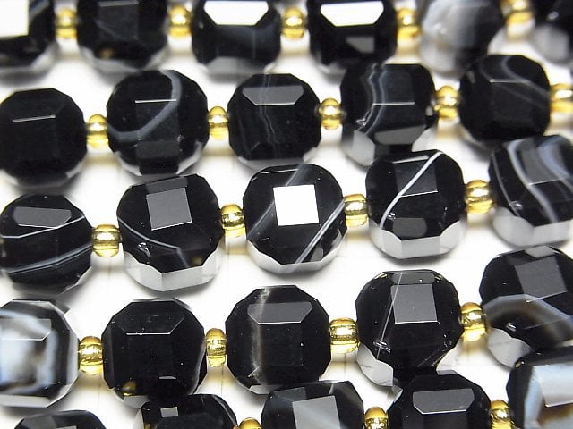 高品質!條紋瑪瑙立方體形狀 8x8x8mm 1串珠子 (約15英吋/36公分)