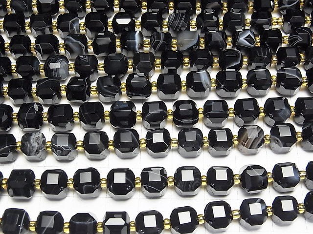 Hochwertig! Gestreifter Onyx Würfelform 8x8x8mm 1 Strang Perlen (ca. 15 Zoll/36 cm)