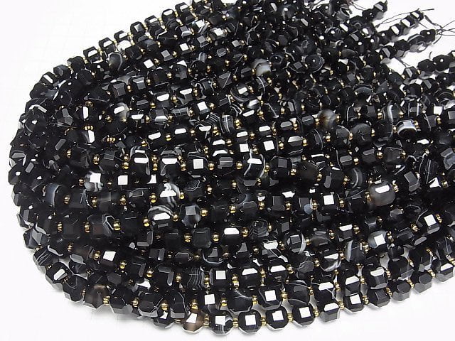Hochwertig! Gestreifter Onyx Würfelform 8x8x8mm 1 Strang Perlen (ca. 15 Zoll/36 cm)