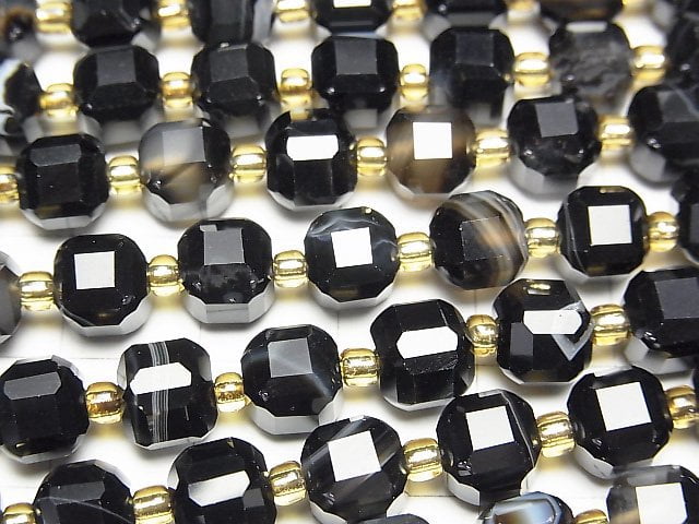 高品質!棕黑色瑪瑙方形珠 7x7x7mm 1串(約15英吋/37公分)