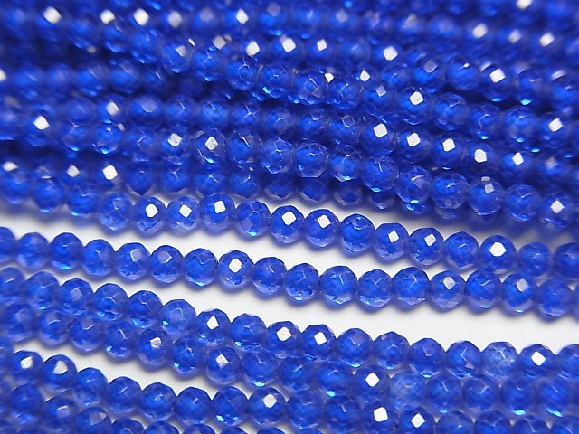 高品質!合成藍寶石 AAA 刻面圓形 2mm 1串珠子 (約15英吋/38公分)