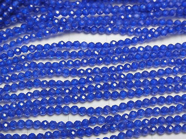 高品質!合成藍寶石 AAA 刻面圓形 2mm 1串珠子 (約15英吋/38公分)