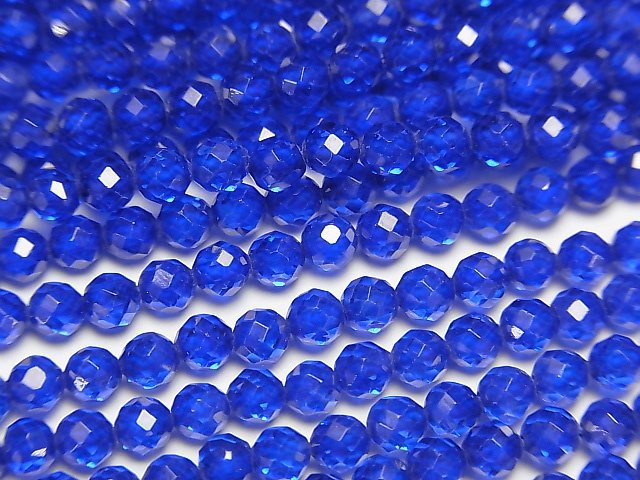 高品質!合成藍寶石 AAA 切面圓珠 3mm 1串珠子 (約15英吋/37公分)