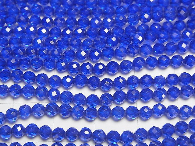 高品質!合成藍寶石 AAA 切面圓珠 3mm 1串珠子 (約15英吋/37公分)