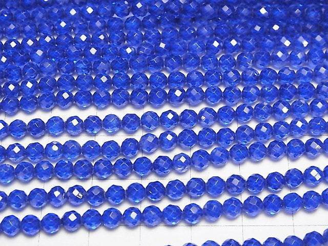 Hochwertig! Synthetischer Saphir AAA facettierte Runde 4mm halb oder 1Strang Perlen (ca. 15 Zoll/37 cm)