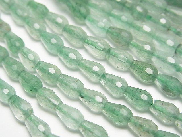 綠東陵石豎孔刻面水滴 6x4x4mm 一串珠子 (約15英吋/38公分)