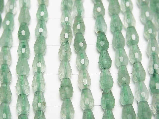 綠東陵石豎孔刻面水滴 6x4x4mm 一串珠子 (約15英吋/38公分)