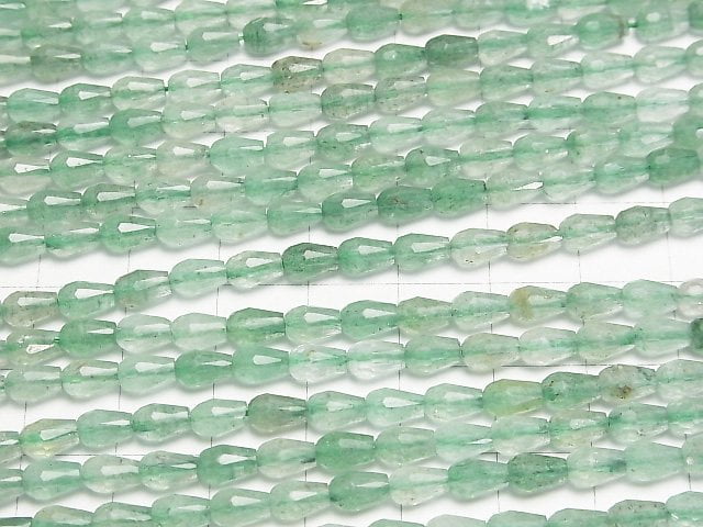 Grüner Aventurin vertikales Loch facettierte Tropfen 6x4x4mm 1Strang Perlen (ca. 15 Zoll/38 cm)