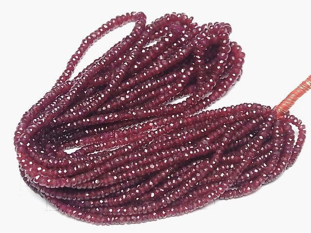 Hochwertiger Rubin AAA- facettierte Knopf-Rondelle Halb- oder 1-Strang-Perlen (ca. 15 Zoll/38 cm)