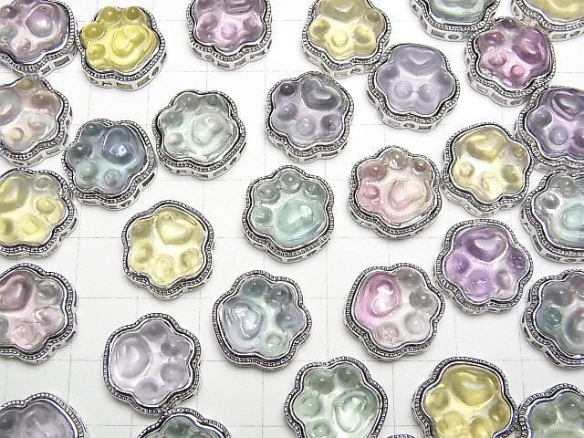 Multicolor Fluorit AAA- Zargenfassung Pfotenmotiv Durchgangsart silberfarben 15mm 3 Stück