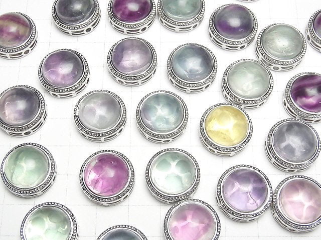 Multicolor Fluorit AAA- Zargenfassung Rund Durch Typ 18x18mm 3Stk