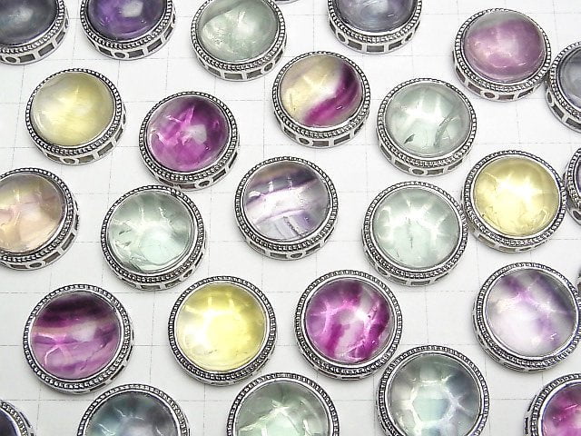 Multicolor Fluorit AAA- Zargenfassung Rund Durch Typ 20x20mm 3Stk