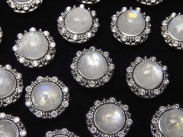 彩虹月光石 AA++ 包鑲圓穿孔 13x13mm 1顆