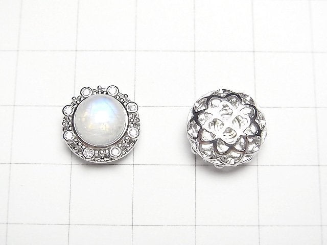彩虹月光石 AA++ 包鑲圓穿孔 13x13mm 1顆