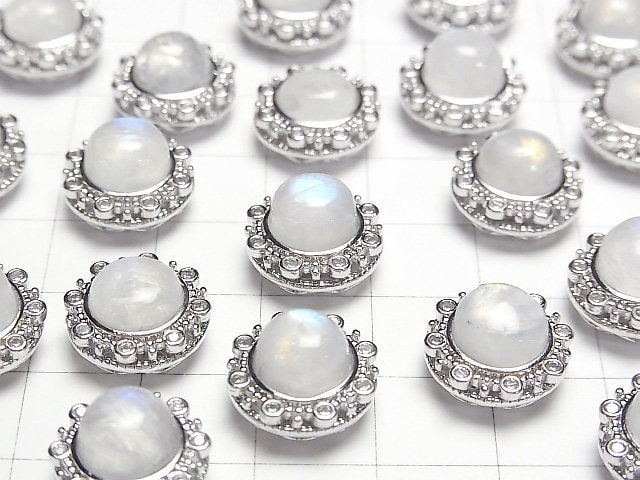 Regenbogenmondstein AA++ Zargenfassung Rund Durch Typ 13x13mm 1Stk