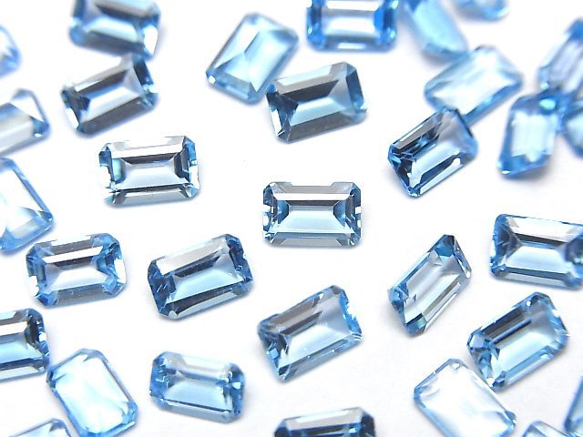 高品質瑞士藍拓帕石 AAA 級裸石 矩形刻面 6x4mm 3顆