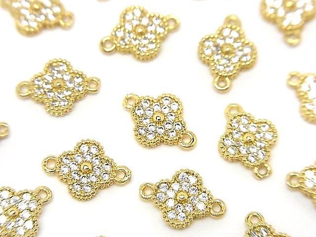 金屬花朵圖案連接零件 7x7x2mm 金色 (鑲嵌鋯石) 5件