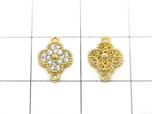 金屬花朵圖案連接零件 7x7x2mm 金色 (鑲嵌鋯石) 5件