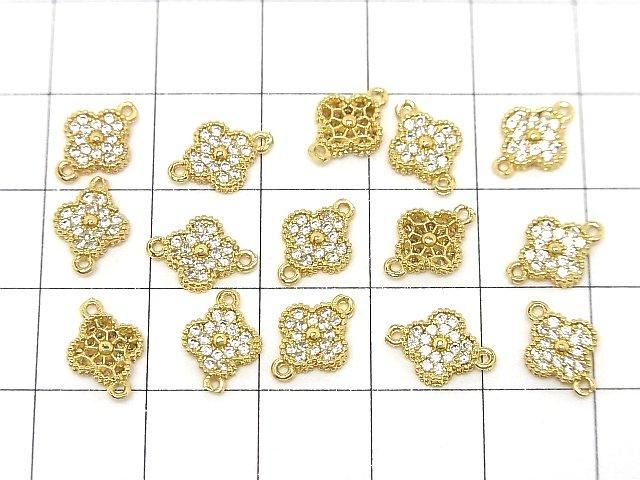 金屬花朵圖案連接零件 7x7x2mm 金色 (鑲嵌鋯石) 5件