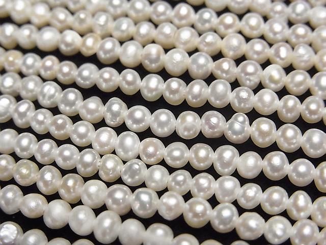 淡水珍珠 AA++ 馬鈴薯形 3mm 白色 1串珠子 (約14英吋/34公分)