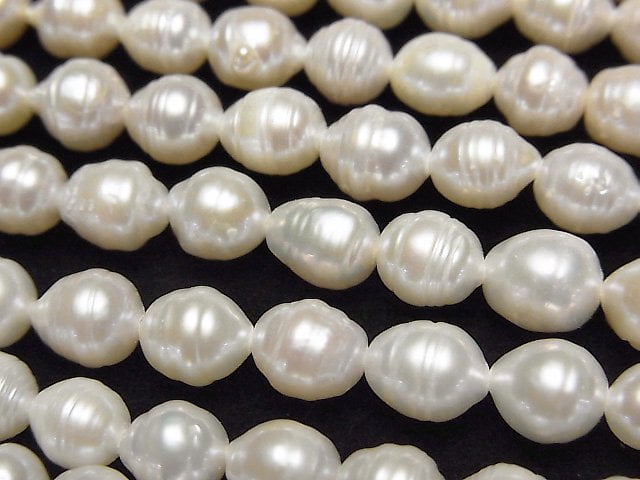 淡水珍珠 AA 皺紋天然水滴 7x6x6mm 白色 1串珠子 (約15英吋/36公分)