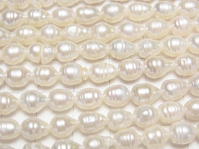 淡水珍珠 AA 皺紋天然水滴 7x6x6mm 白色 1串珠子 (約15英吋/36公分)