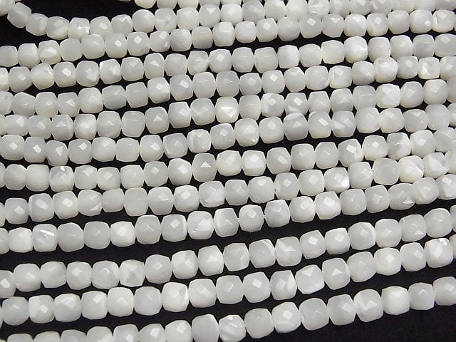 Hochwertig! Perlmutt MOP Weiß Würfelform 4.5x4.5x4.5mm 1 Strang Perlen (ca. 15 Zoll/36 cm)