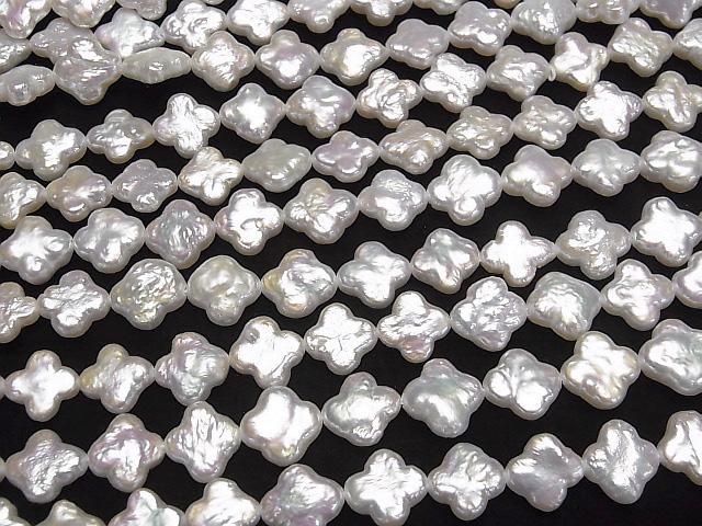 淡水珍珠 AA++ 花朵 10x10x4mm 白色 半串或1串珠(約15英吋/36公分)