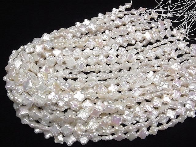 淡水珍珠 AA++ 花朵 10x10x4mm 白色 半串或1串珠(約15英吋/36公分)