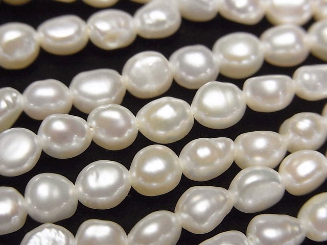 淡水珍珠 AA++ 巴洛克 5.5-6mm 白色 1串珠子 (約14英寸/35公分)