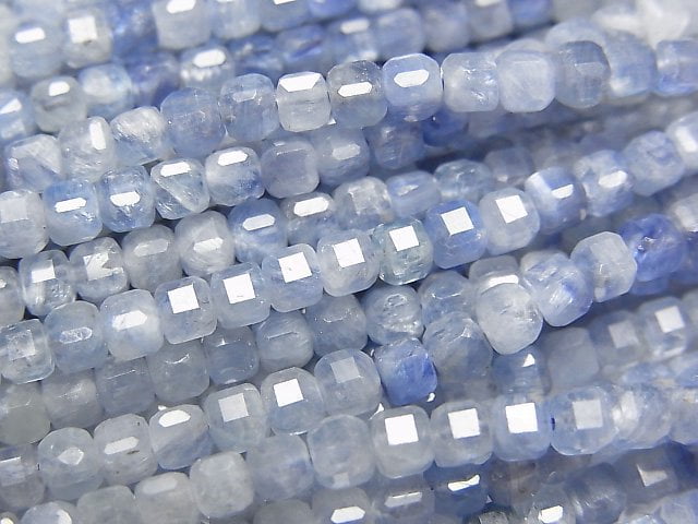 高品質!藍晶石 AA+ 立方體 3x3x3mm 一串珠子 (約15英吋/37公分)