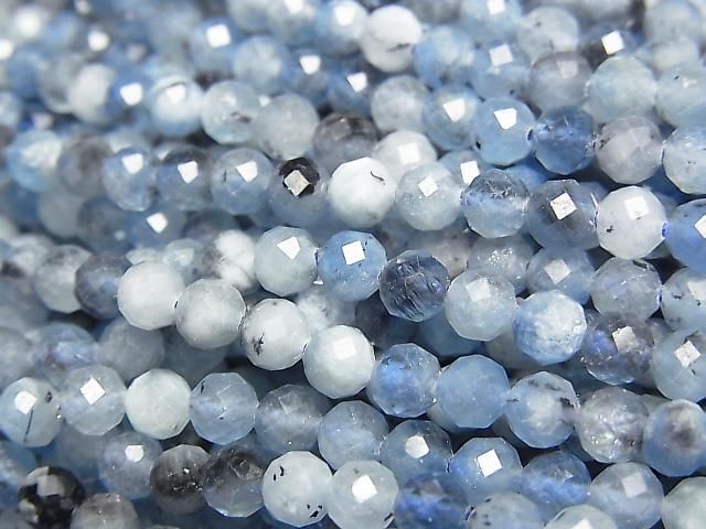 高品質!深藍色海藍寶石 AA 刻面圓珠 4mm 一串 (約 14 英吋/35 公分)