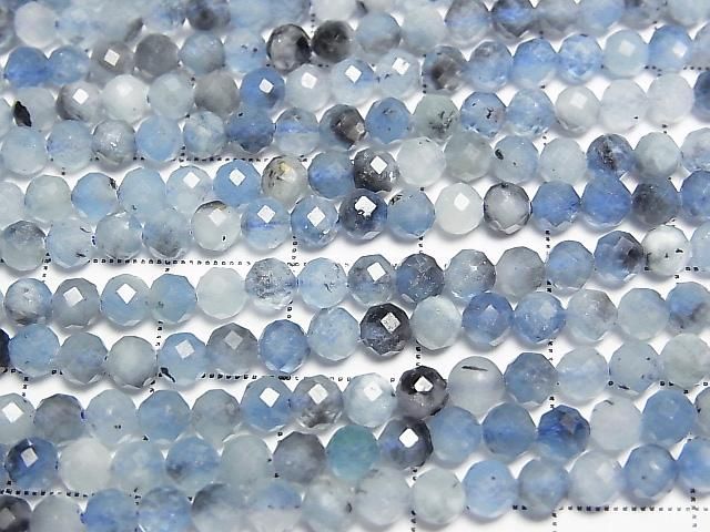 高品質!深藍色海藍寶石 AA 刻面圓珠 4mm 一串 (約 14 英吋/35 公分)