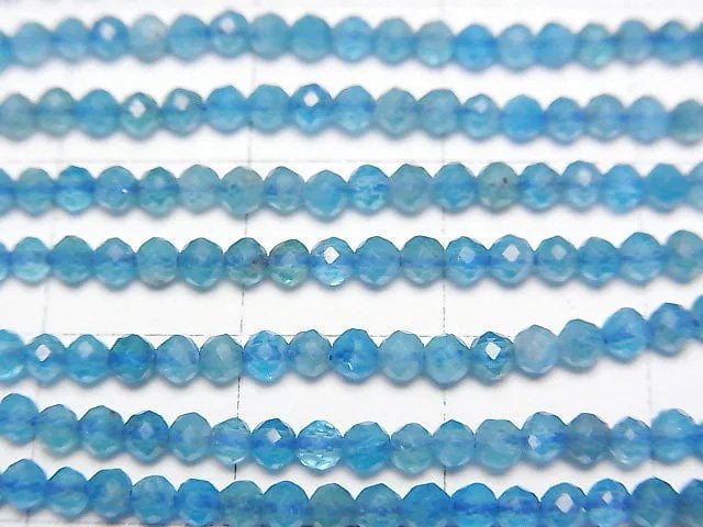 高品質!霓虹藍磷灰石 AA+ 刻面圓珠 2 毫米 1 串珠子 (約15 英寸/37 厘米)