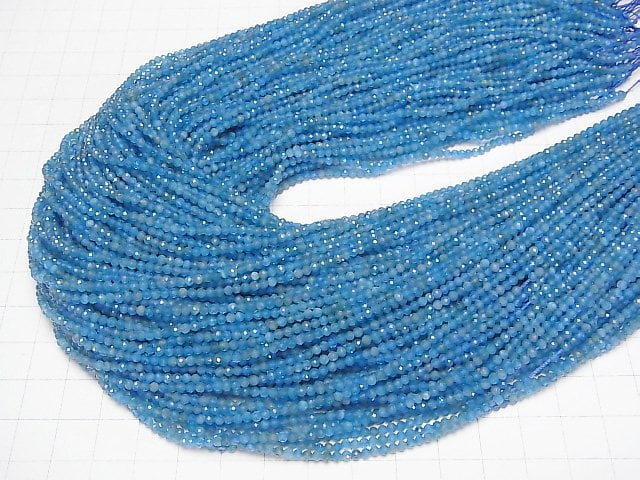 Hochwertig! Neonblauer Apatit AA+ facettierter runder 2mm 1Strang Perlen (ca. 37cm)