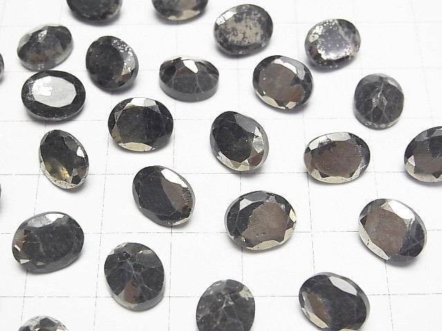 Matrix Pyrit Oval Facettiert 10x8mm 4 Stück