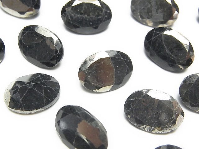 Matrix Pyrite Oval Faceted 14x10mm 2pcs