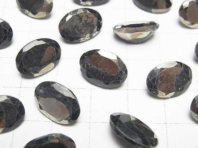 Matrix Pyrite Oval Faceted 14x10mm 2pcs