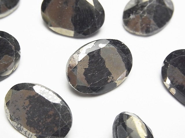 Matrix Pyrite Oval Faceted 18x13mm 1pc