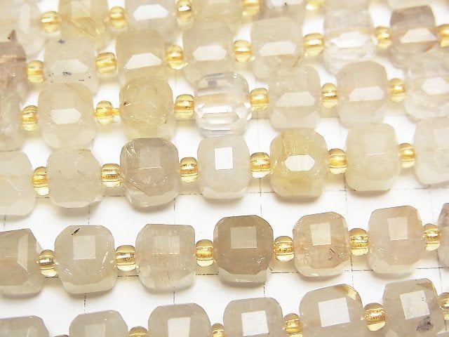 高品質!鈦晶 AA 立方體 7x7x7mm 一串珠子 (約14英吋/35公分)