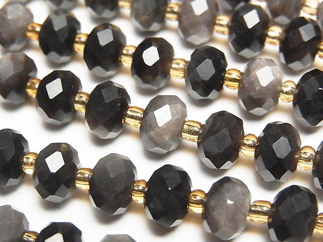 高品質!銀曜石 AAA 切面刻面圓珠 8x8x5mm 1串珠子 (約14英吋/35公分)