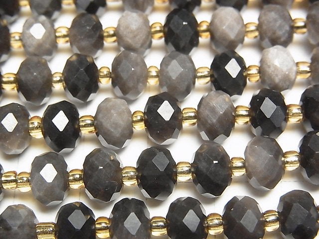 高品質!銀曜石 AAA 切面刻面圓珠 8x8x5mm 1串珠子 (約14英吋/35公分)