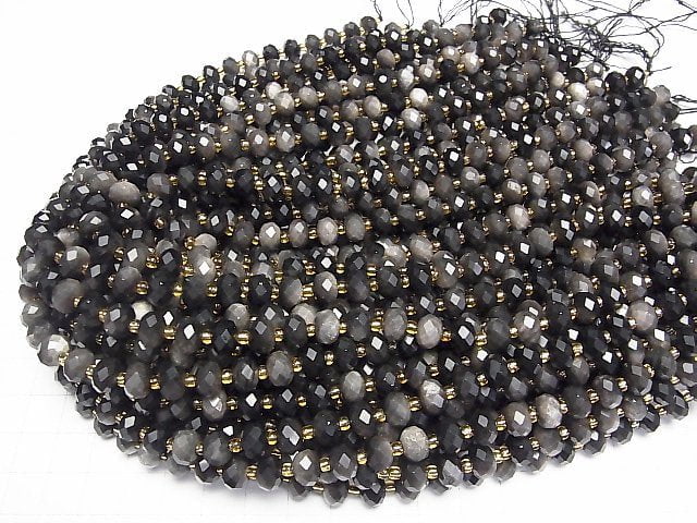 Hochwertig! Silberobsidian AAA Facettierte Knopf-Rondelle 8x8x5mm 1Strang Perlen (ca. 14 Zoll/35 cm)