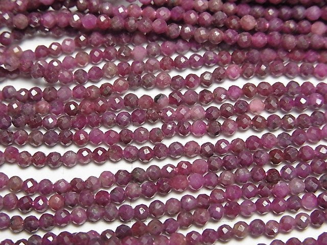 高品質!印度紅寶石 AA+ 切面圓珠 2.5mm 一串 (約15英寸/37公分)