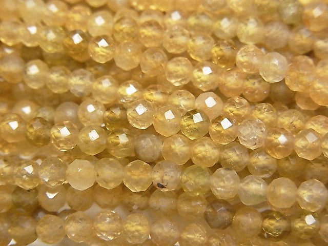 高品質! 黃色電氣石 AA++ 刻面圓珠 3mm 1串珠子 (約15英吋/37公分)