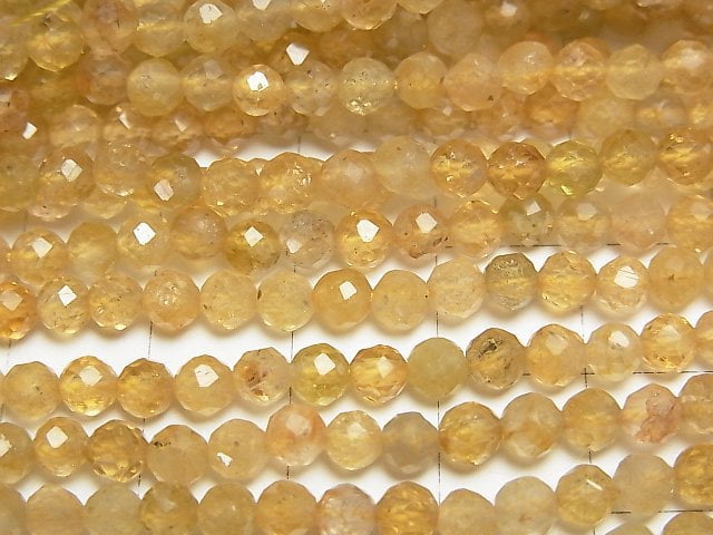 高品質!黃色電氣石 AA++ 刻面圓珠 4mm 半串或一串(約15英吋/37公分)