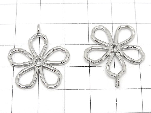 Metal parts Flower motif charm 29x25mm Silver color 2pcs