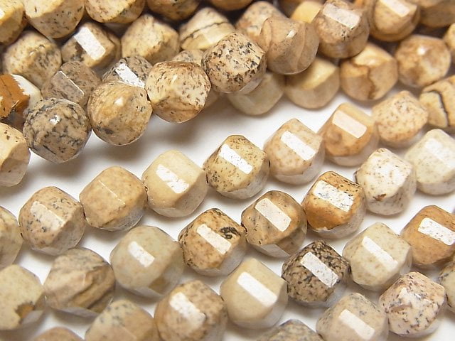 高品質!圖片碧玉扭紋刻面 6x5.5x5.5mm 1串珠子 (約15英吋/37公分)
